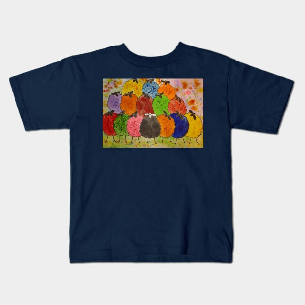 Quirky Colourful Sheep Kids T-Shirt by Casimirasquirkyart